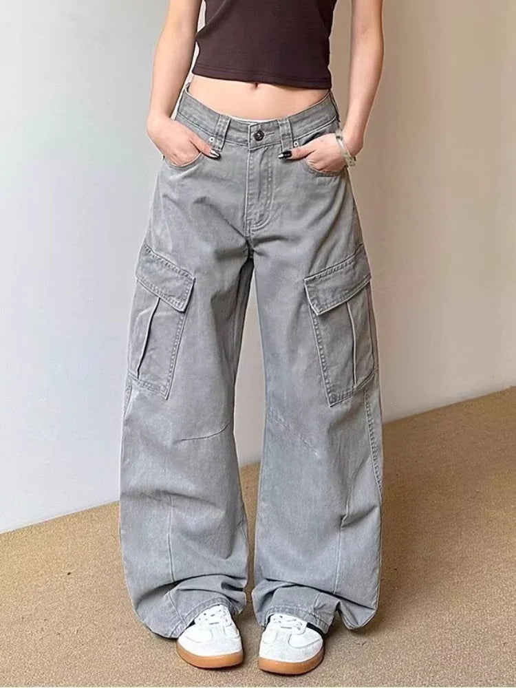 Fashionista Vintage Grey Baggy Cargo Jeans — vista laterale