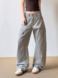 Fashionista Vintage Grey Baggy Cargo Jeans — vista frontale