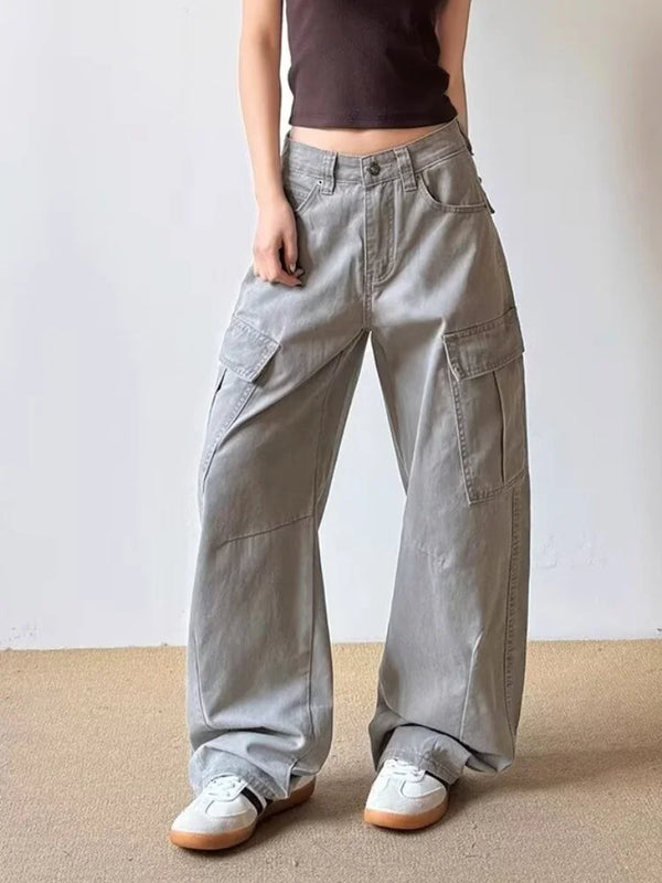 Fashionista Vintage Grey Baggy Cargo Jeans — vista frontale
