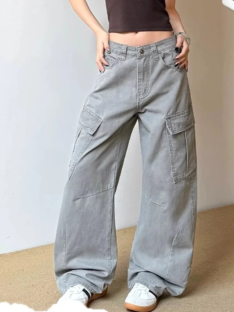 Fashionista Vintage Grey Baggy Cargo Jeans — dettaglio