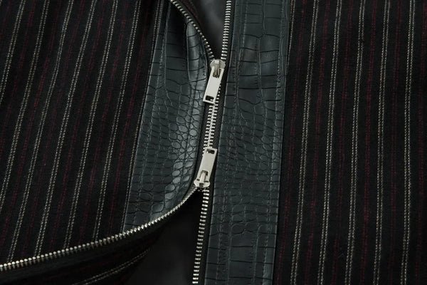 Y2K Faux Crocodile PU Leather Spliced Striped Zip Up Jacket