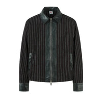 Faux Crocodile PU Leather Spliced Striped Zip Up Jacket — vista frontale