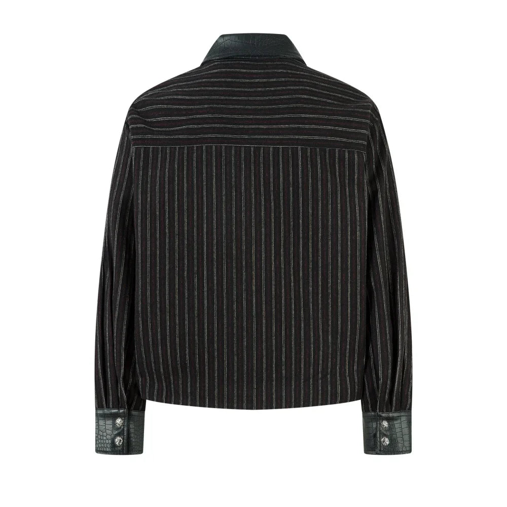Faux Crocodile PU Leather Spliced Striped Zip Up Jacket — dettaglio della stampa