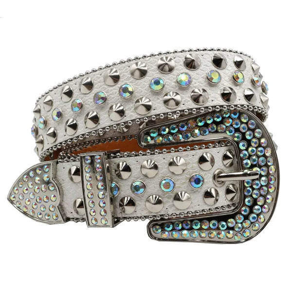 Faux Diamond Rhinestone Studded Pin Buckle Belt — vista frontale