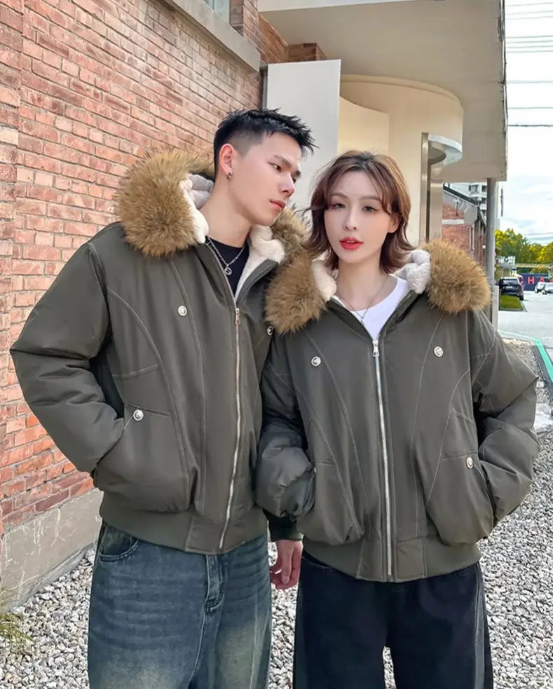 Faux Fur Collar Hooded Padded Parka Coat — dettaglio della stampa