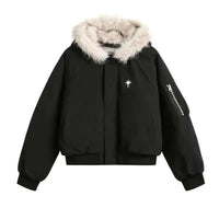 Faux Fur Collar Hooded Quilted Padded Jacket Coat — vista posteriore