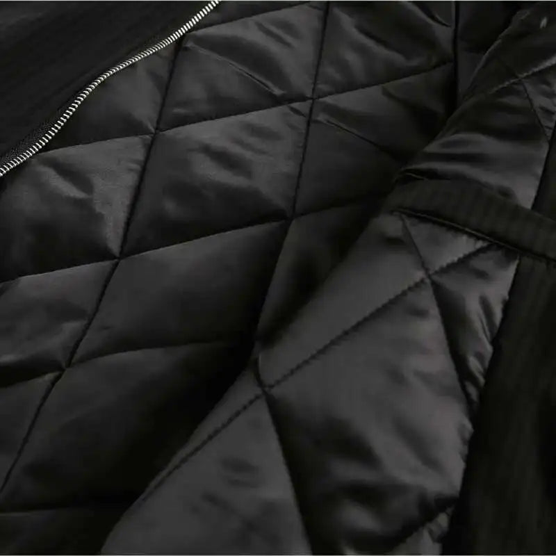Faux Fur Collar Hooded Quilted Padded Jacket Coat — dettaglio del tessuto