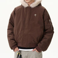 Faux Fur Collar Hooded Quilted Padded Jacket Coat — dettaglio