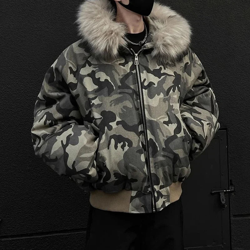 Faux Fur Lined Hood Arctic Camouflage Zip Up Jacket — dettaglio