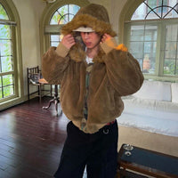 Faux Fur Lined Hood Camouflage Zip Up Jacket — dettaglio della stampa