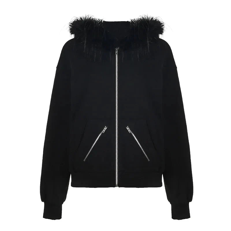 Faux Fur Lined Zip Up Hoodie — vista frontale