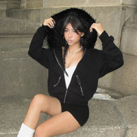 Faux Fur Lined Zip Up Hoodie — vista posteriore