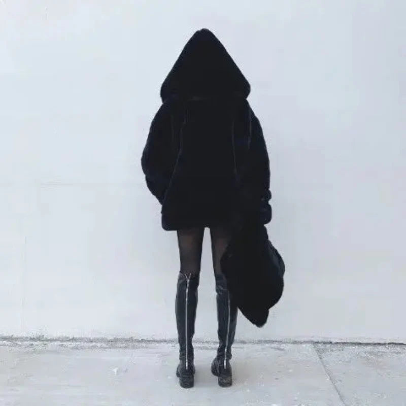 Faux Fur Velvet Hooded Jacket — vista frontale