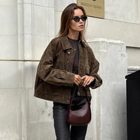 Faux Leather Zip Up Bomber Jacket — vista posteriore