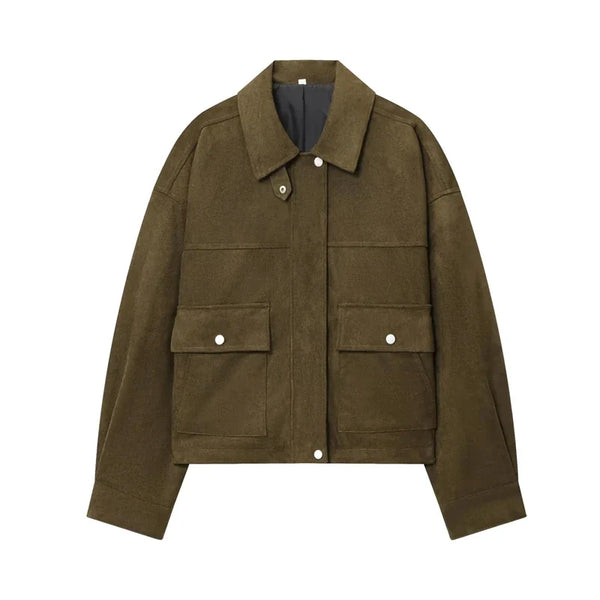 Faux Leather Zip Up Bomber Jacket — vista frontale