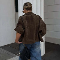 Faux Leather Zip Up Bomber Jacket — dettaglio della stampa
