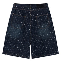 Faux Pearl and Rhinestone Denim Shorts Jorts — vista laterale
