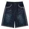 Y2K Faux Pearl and Rhinestone Denim Shorts Jorts