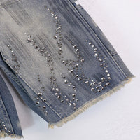 Fire Diamond Rhinestone Denim Shorts Jorts — vista laterale