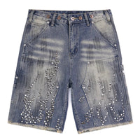 Fire Diamond Rhinestone Denim Shorts Jorts — vista posteriore