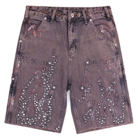 Fire Diamond Rhinestone Denim Shorts Jorts — dettaglio