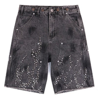 Fire Diamond Rhinestone Denim Shorts Jorts — dettaglio della stampa