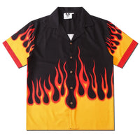 Fire Graphic Button Down Short Sleeve Shirt — vista frontale
