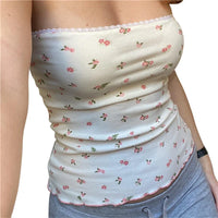 Floral Coquette Lace Trim Bandeau Tube Top — vista frontale