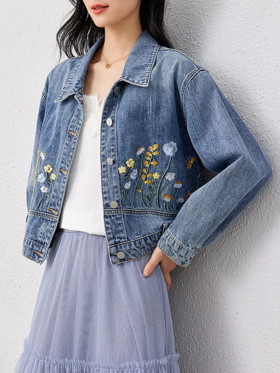 Floral Embroidered Denim Short Jacket — dettaglio della stampa