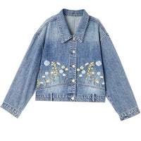 Floral Embroidered Denim Short Jacket — vista frontale