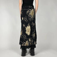 Floral Grunge Black Mesh Maxi Skirt — dettaglio della stampa