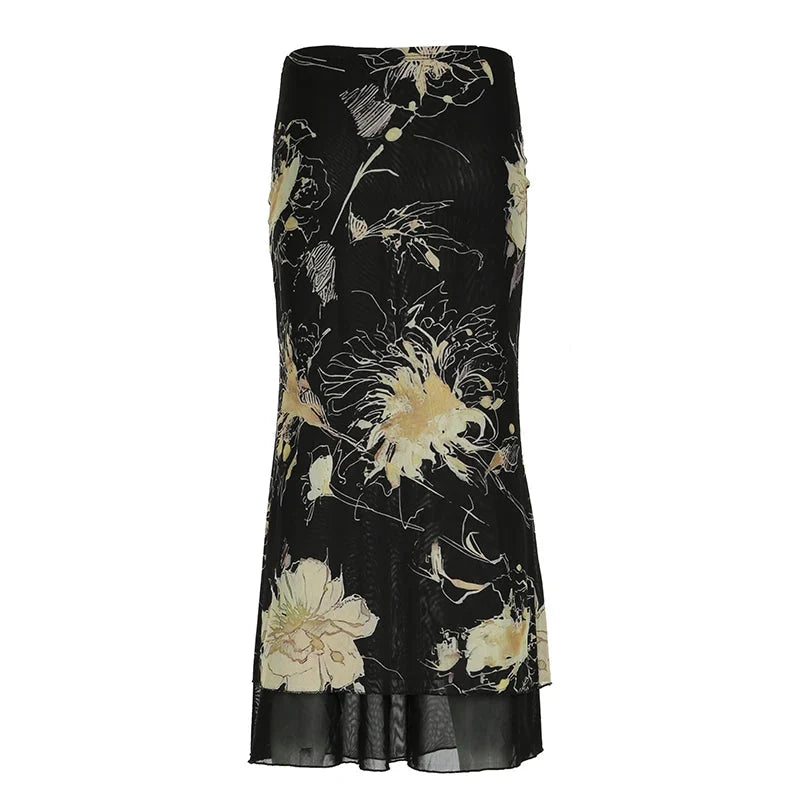 Floral Grunge Black Mesh Maxi Skirt — in alternativa