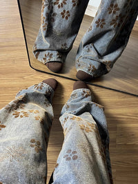 Floral Jacquard Denim Barrel Jeans — vista laterale