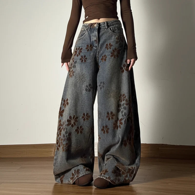 Floral Jacquard Denim Barrel Jeans — vista posteriore