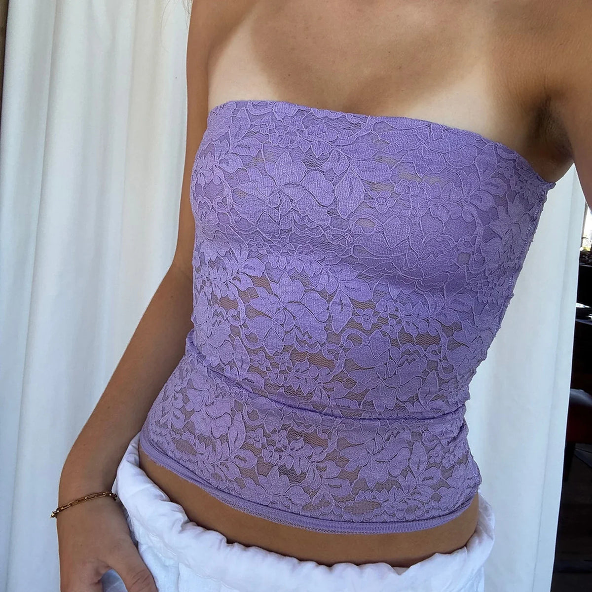 Floral Lace Bandeau Tube Top — vista posteriore