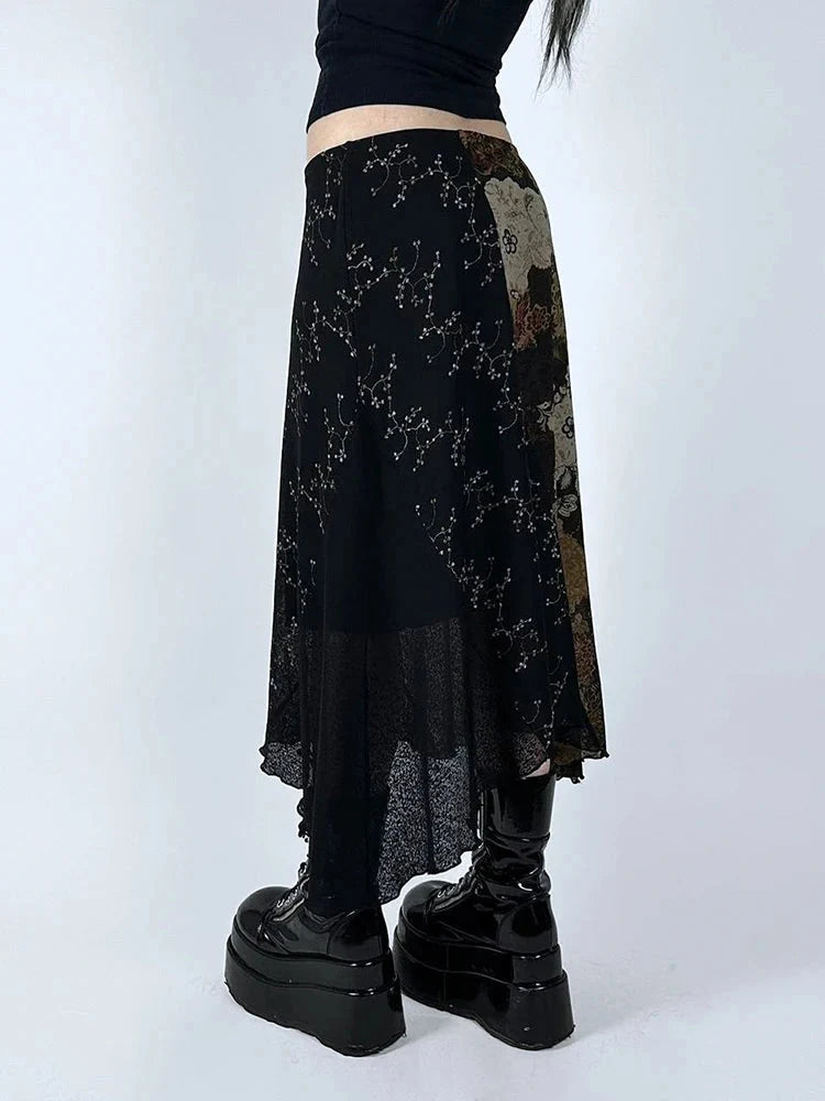 Floral Low Waist Flowy Midi Skirt — dettaglio