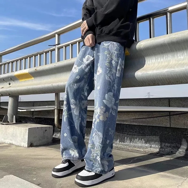 Floral Print Baggy Jeans — vista posteriore
