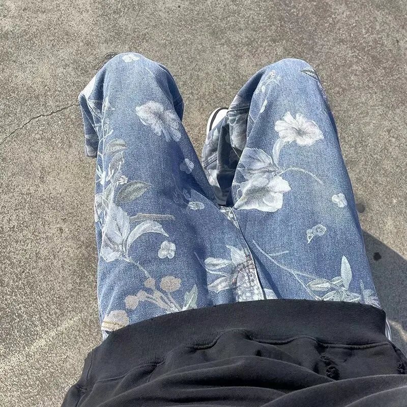 Floral Print Baggy Jeans — dettaglio della stampa