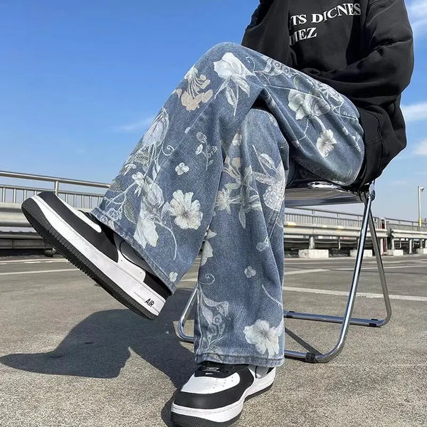 Floral Print Baggy Jeans — vista frontale