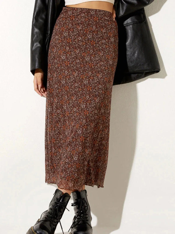 Floral Slim High Waist Flowy Maxi Skirt — vista frontale