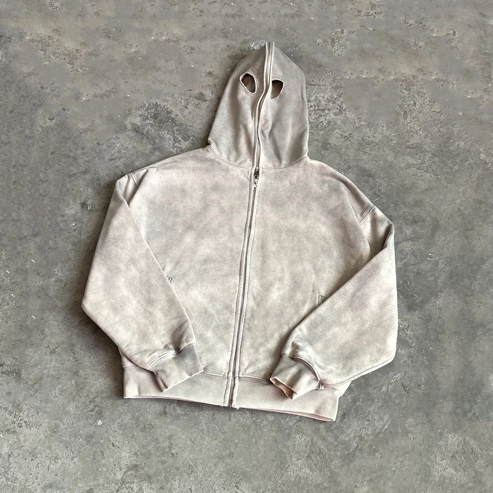 Full Zip Up Eye Holes Hoodie — vista frontale