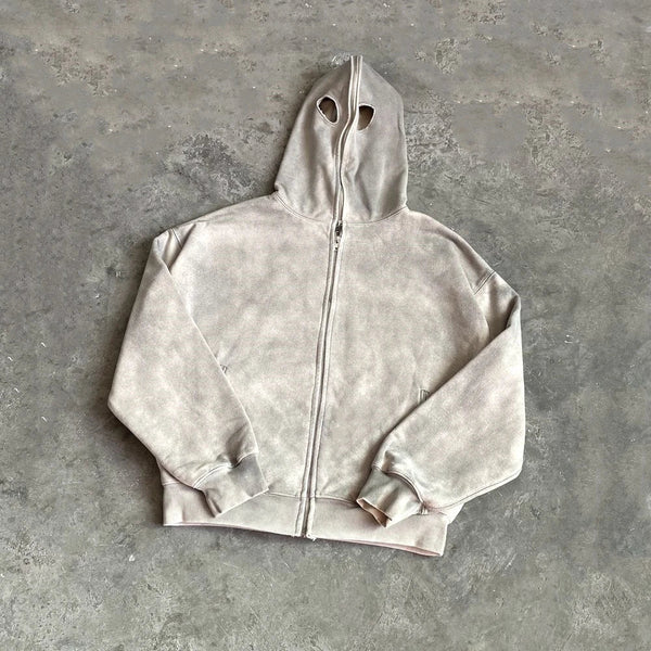 Full Zip Up Eye Holes Hoodie — vista frontale
