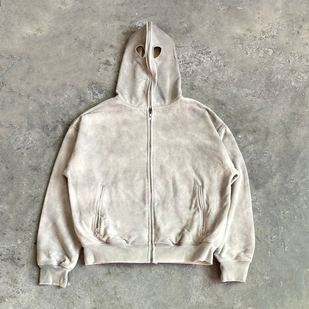Full Zip Up Eye Holes Hoodie — vista posteriore