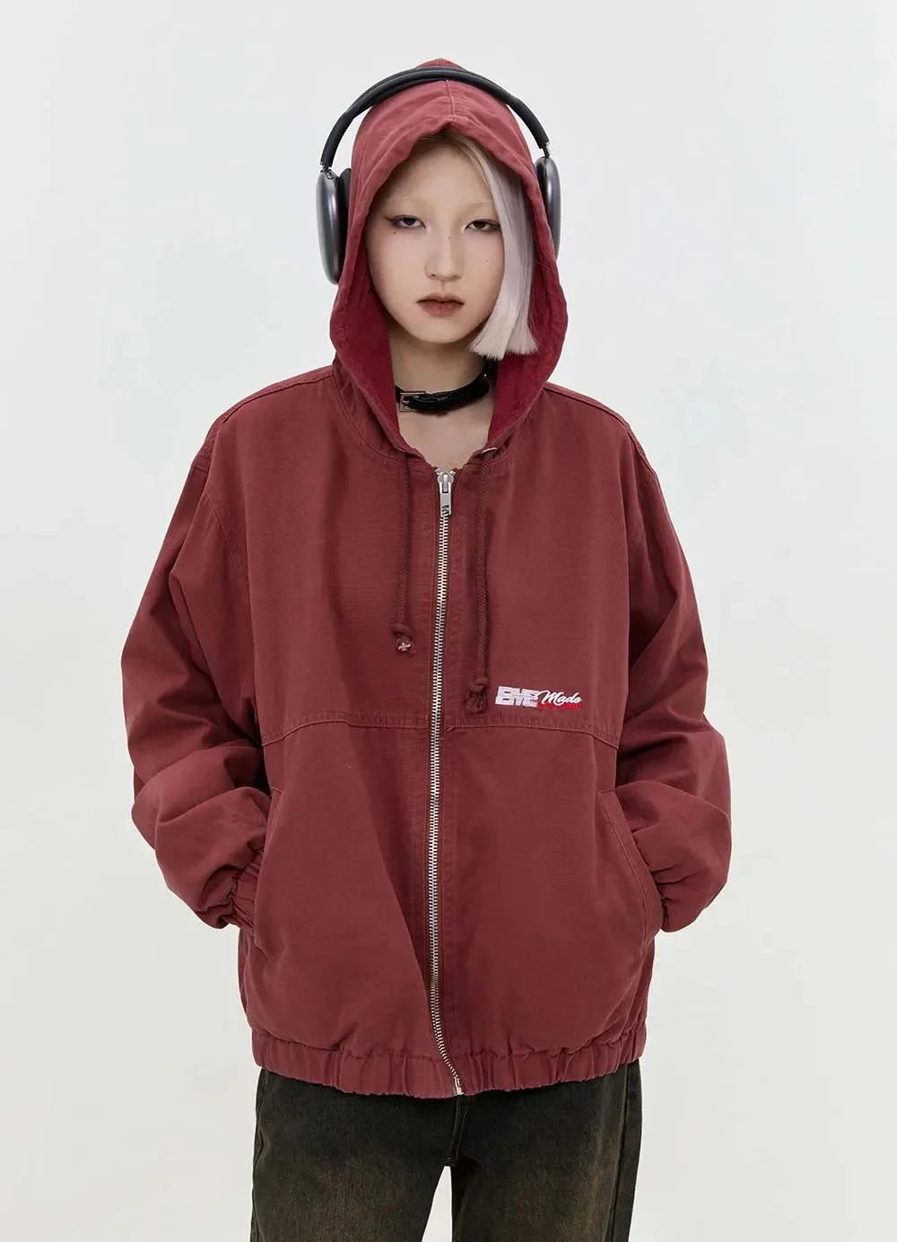Full Zip Up Hooded Denim Jacket — dettaglio della stampa