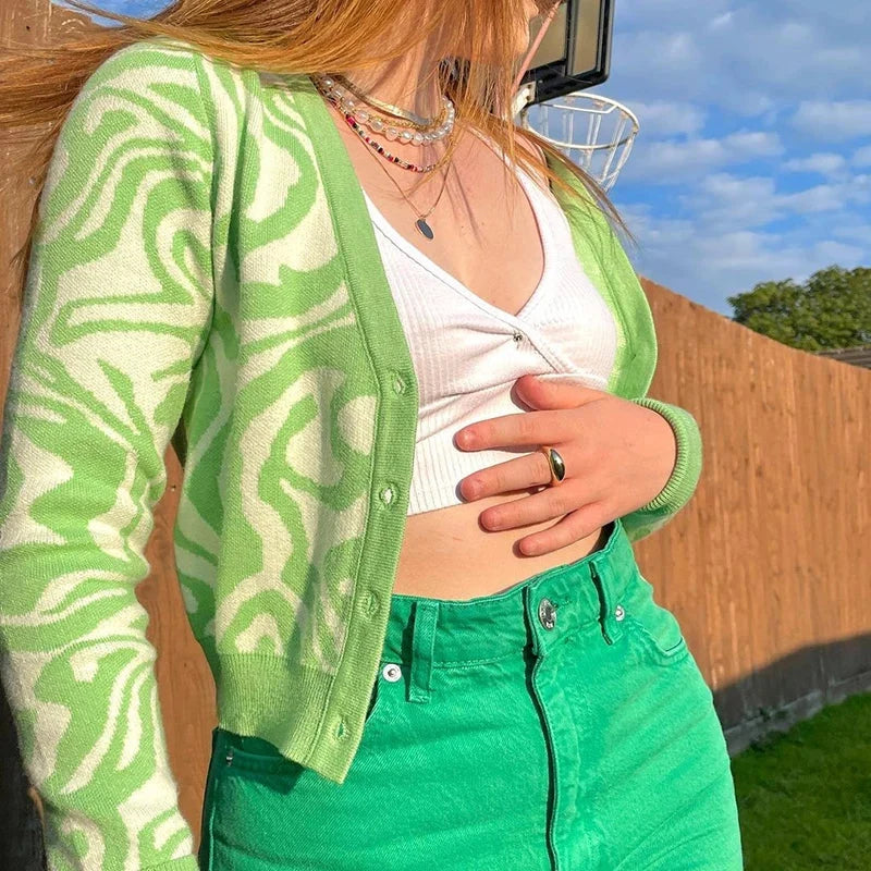 Funky Green Purple Buttoned Cardigan Jumper — dettaglio