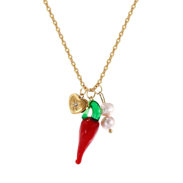 Glass Chilli Pendant Necklace — vista frontale