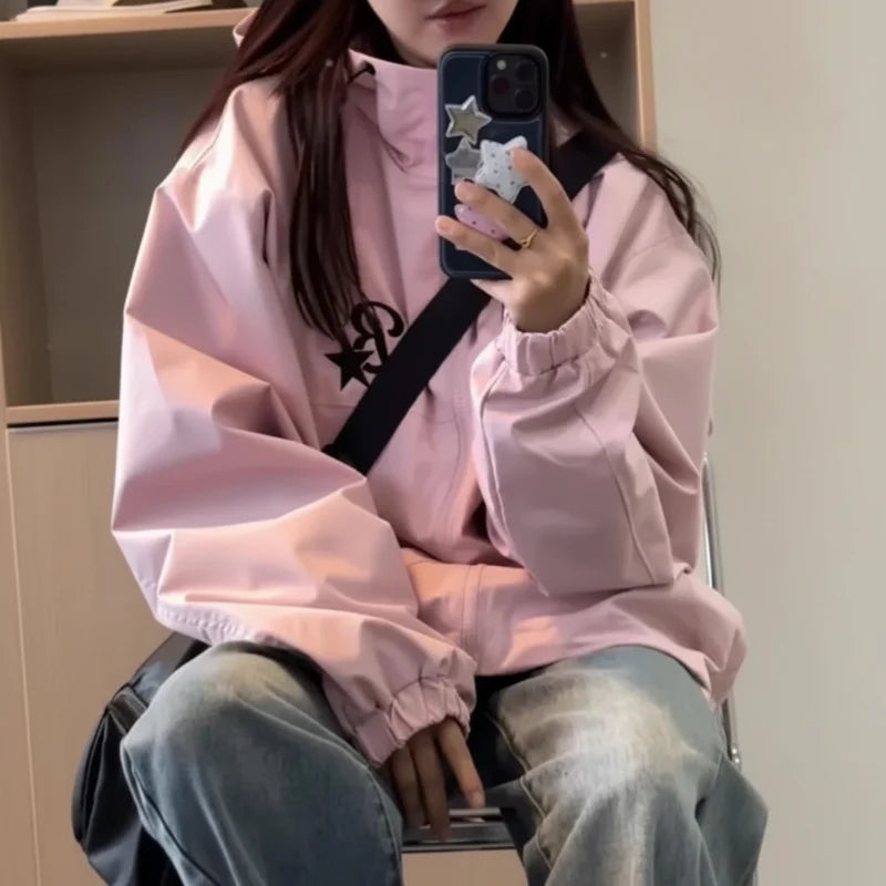 Gorpcore Pink Track Windbreaker Jacket — vista frontale