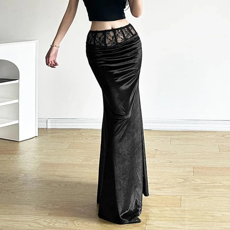 Gothic Black Trumpet Long Maxi Skirt — vista laterale