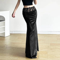 Gothic Black Trumpet Long Maxi Skirt — vista laterale