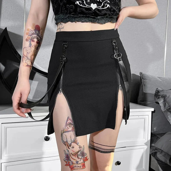 Gothic High Waist Zip Mini Skirt — vista frontale